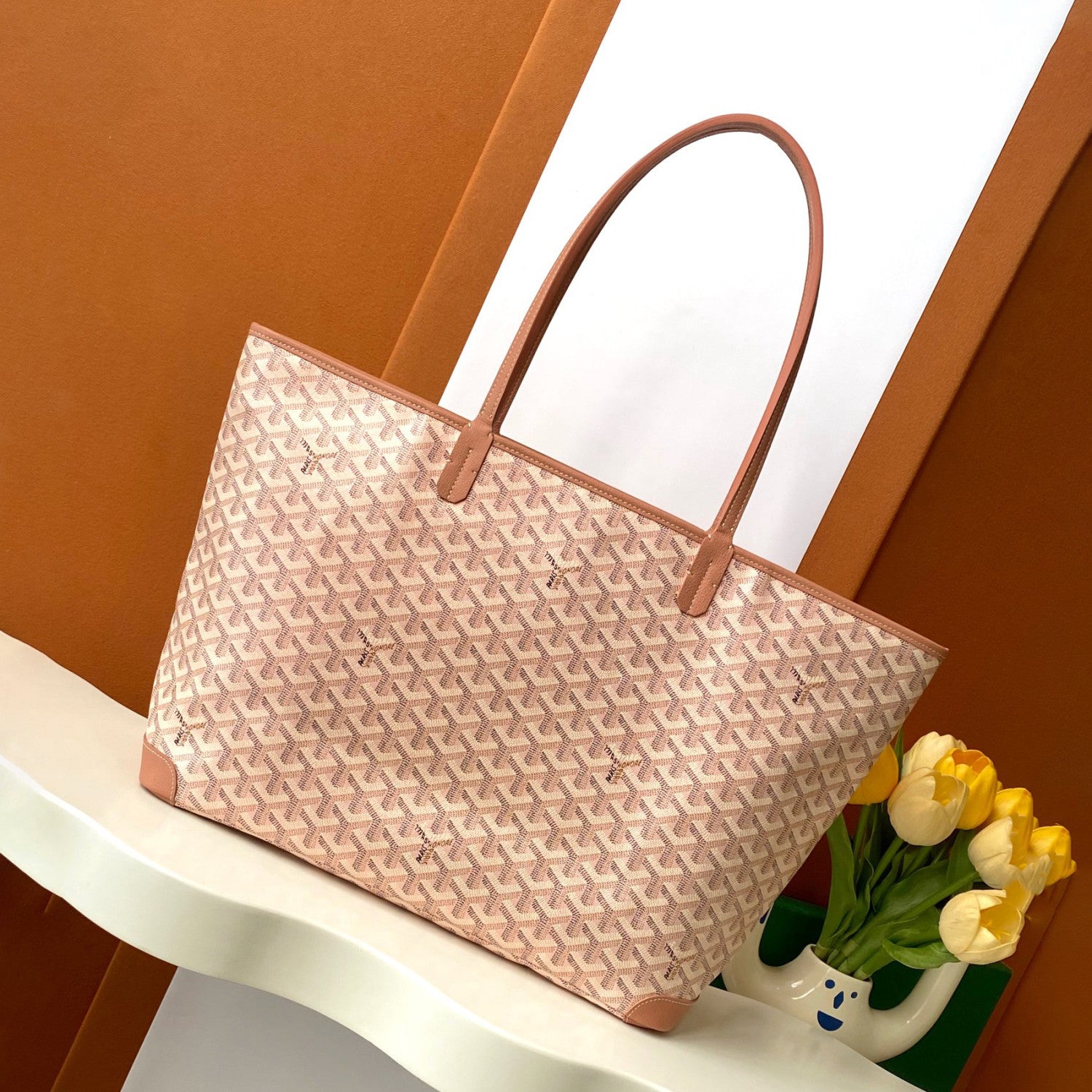 GOYARD Artois Men's Women's Y Word Old Flower Full Print Leather Shoulder Bag Zipper Closure Casual Tote Bags #77388