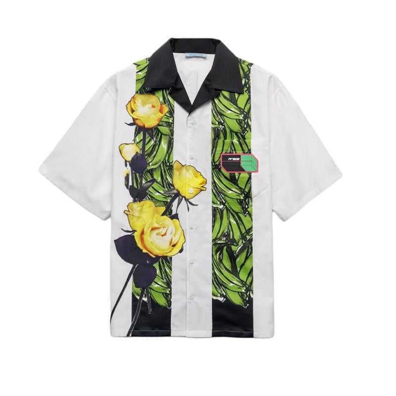 Prada Men's Women's Summer Colorblocked Floral Logo Printed Cotton Short Sleeve Shirt Ngvp #1777