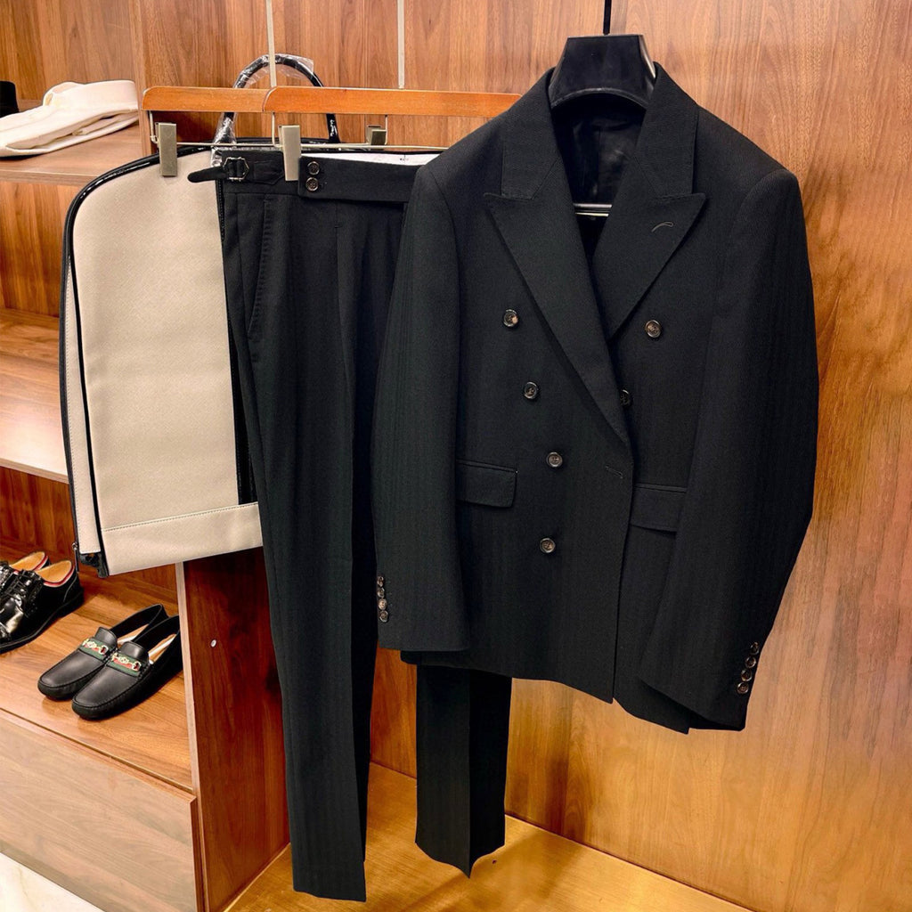 Louis Vuitton Men's Fall And Winter Business High-end Tide Wool Double-breasted Blazer Top Wedding Suit Casual Pants Black Suit Set Ngvp #2443