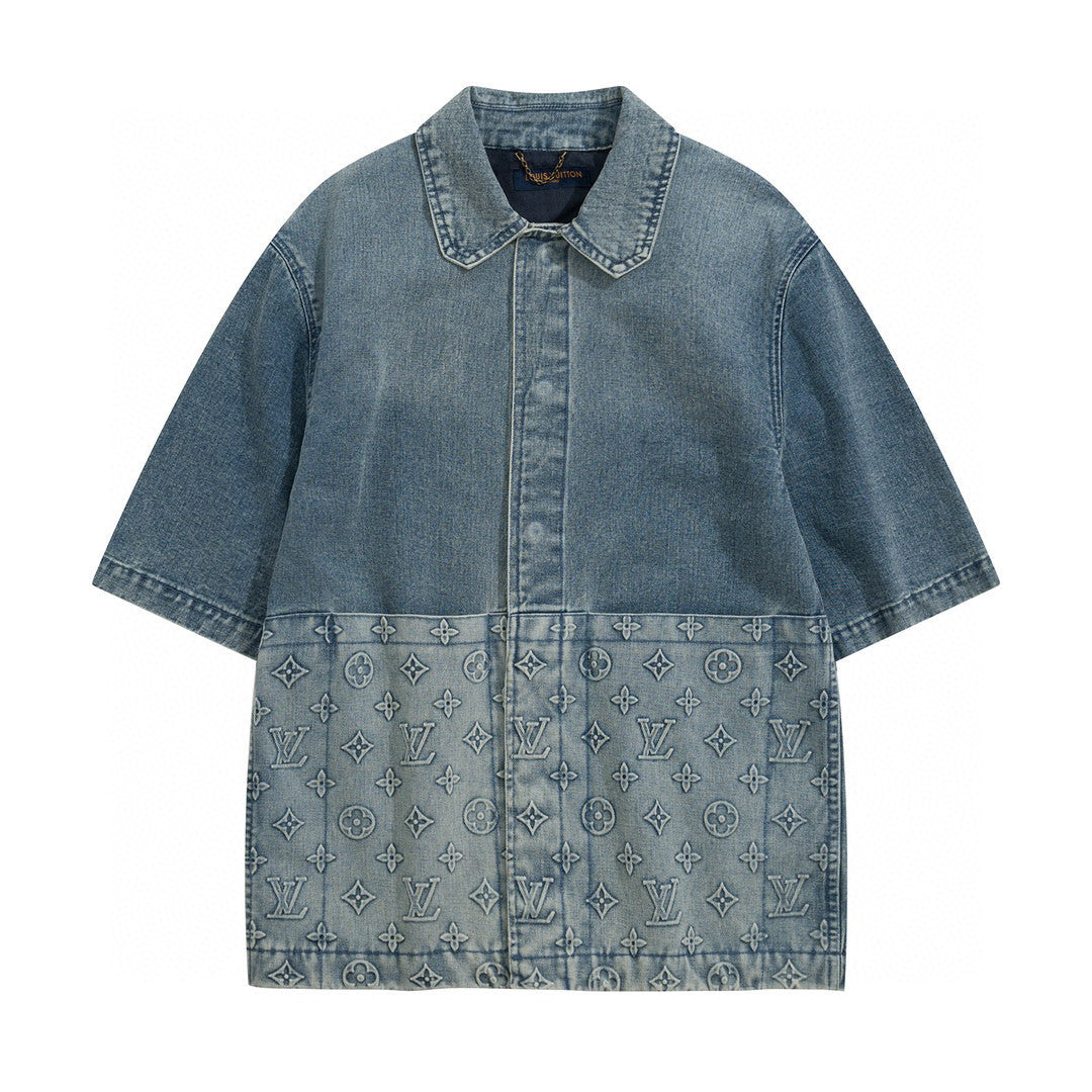 Louis Vuitton Short Sleeved Denim Jacket Denim Shorts Set Suit #94367
