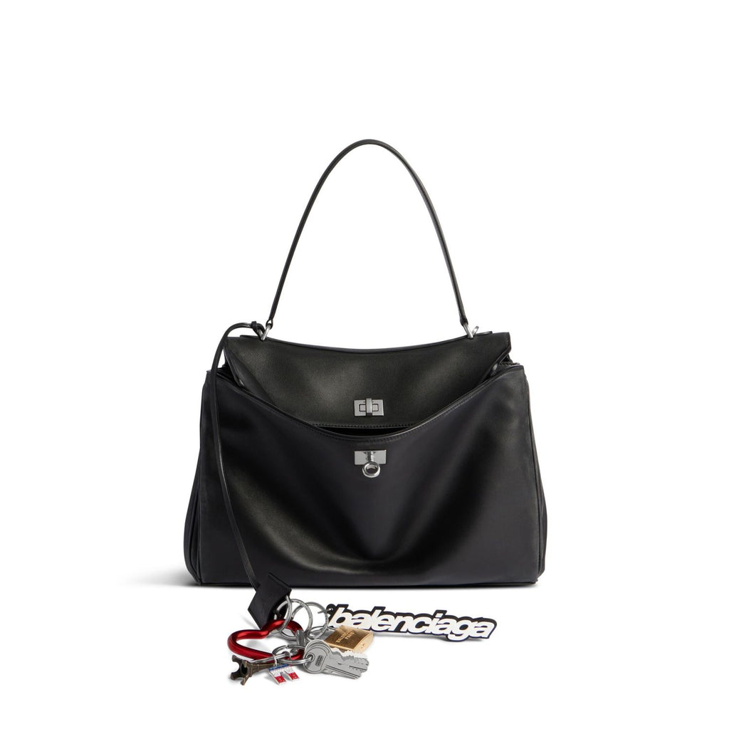 Balenciaga Men's And Women's Black Large Capacity Tote Bag Handbag Casual Leather Gold And Silver Button Handbag Bags 7897442AA7B1000 Ngvp #7932