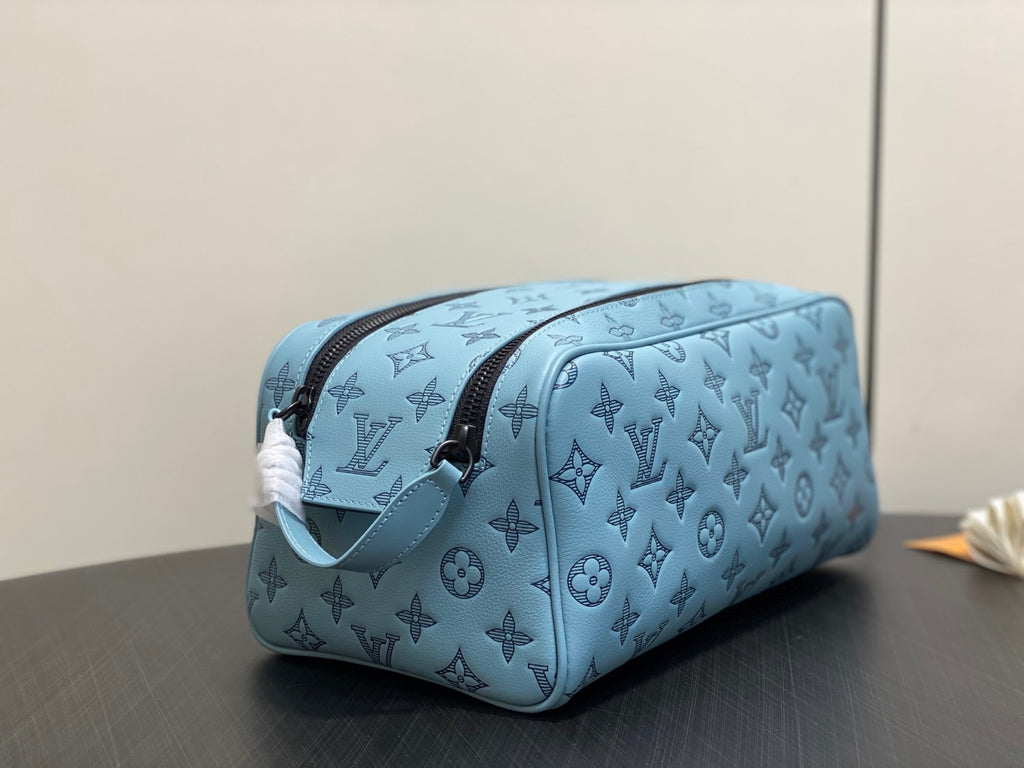 Louis Vuitton DOPP KIT Toiletry Bag Women's  Men's Fashion Trend Handbag Luxury Monogram Shadow Embossed Double Zip Wash Bags M14485 Grey M14885 Light Blue M14843 Dark Blue #81236