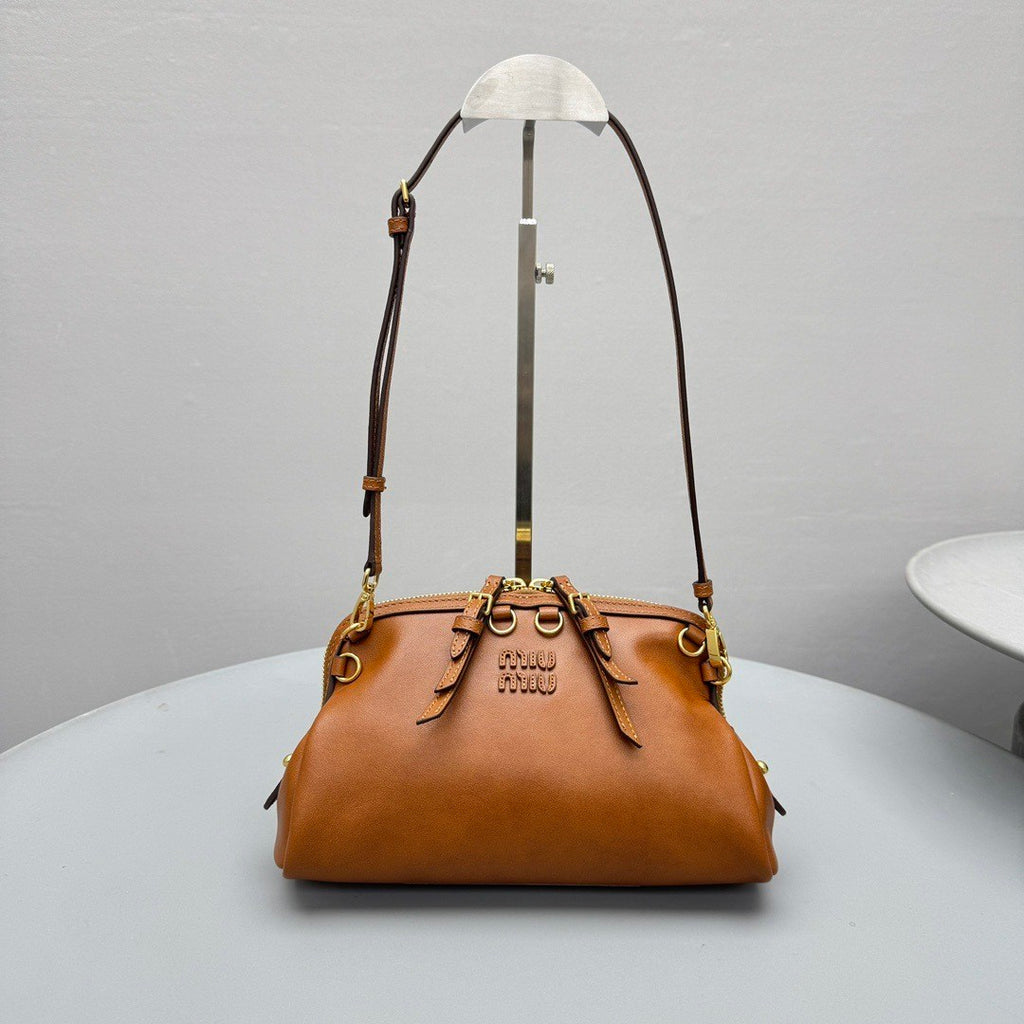 MiuMiu Women's Caprice Calfskin Small Backpack Shoulder Bag Fashionable Brown Clutch Retro Brown 5BF131 #195045