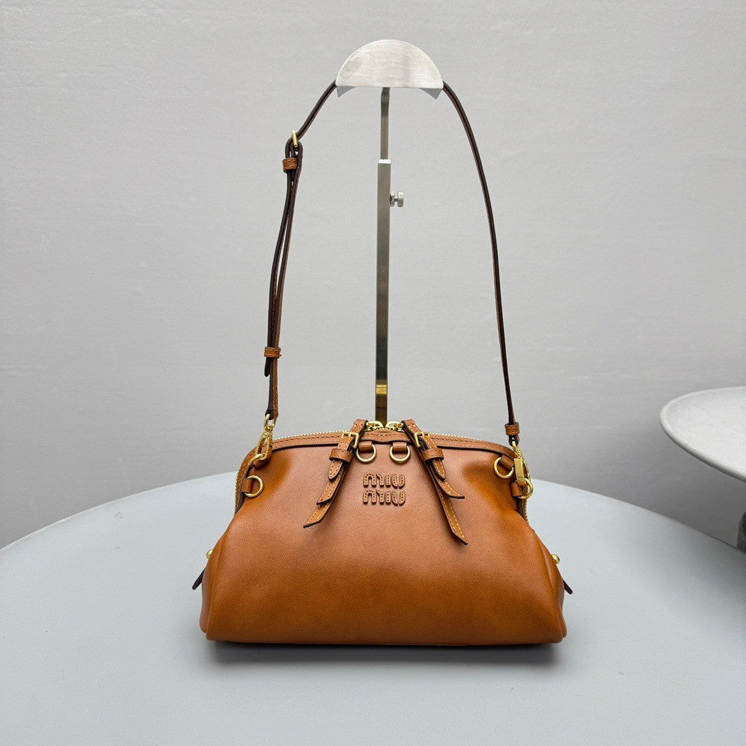 MiuMiu Women's Caprice Calfskin Small Backpack Shoulder Bag Fashionable Brown Clutch Retro Brown 5BF131 #195045