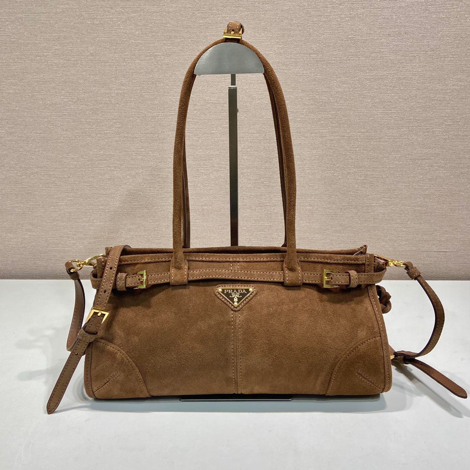 Prada Women's Soft Lux Collection Medium Suede Brushed Leather Logo Solid Color Handbags Casual Crossbody Bag Bags 1BA426_2C4S_F0401 #71977