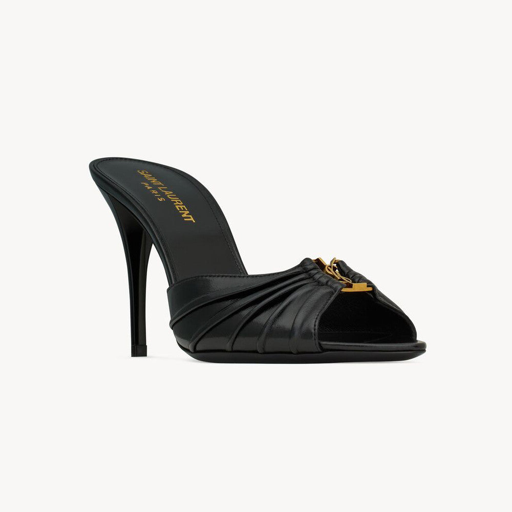 Saint Laurent BABYLONE Women's Fashion Classic Minimalist Leather Pointed Toe Open Toe 10cm High Heels Shoes #78434