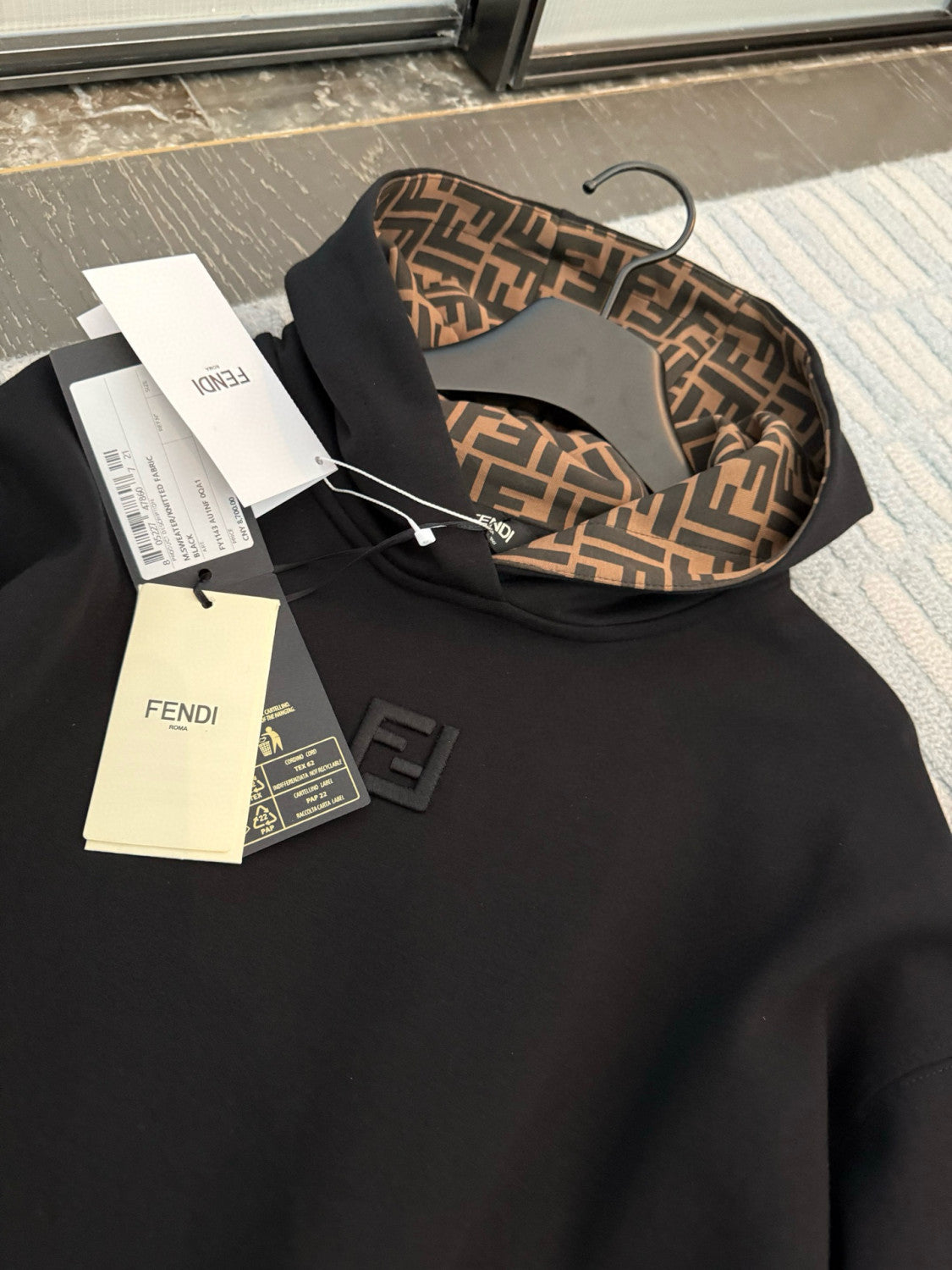 Fendi Men's And Women's Fashion Casual Solid Color Cotton Hooded Embroidered Long Sleeve Sweatshirt #78873