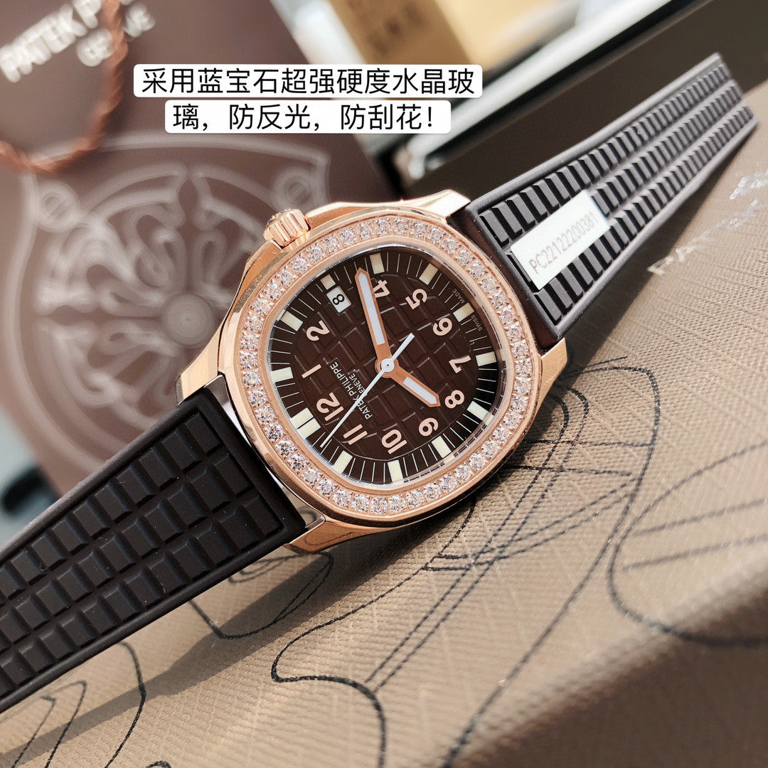 Patek Philippe Mechanical Watches With Diamonds On Silicone Straps Watch #96352
