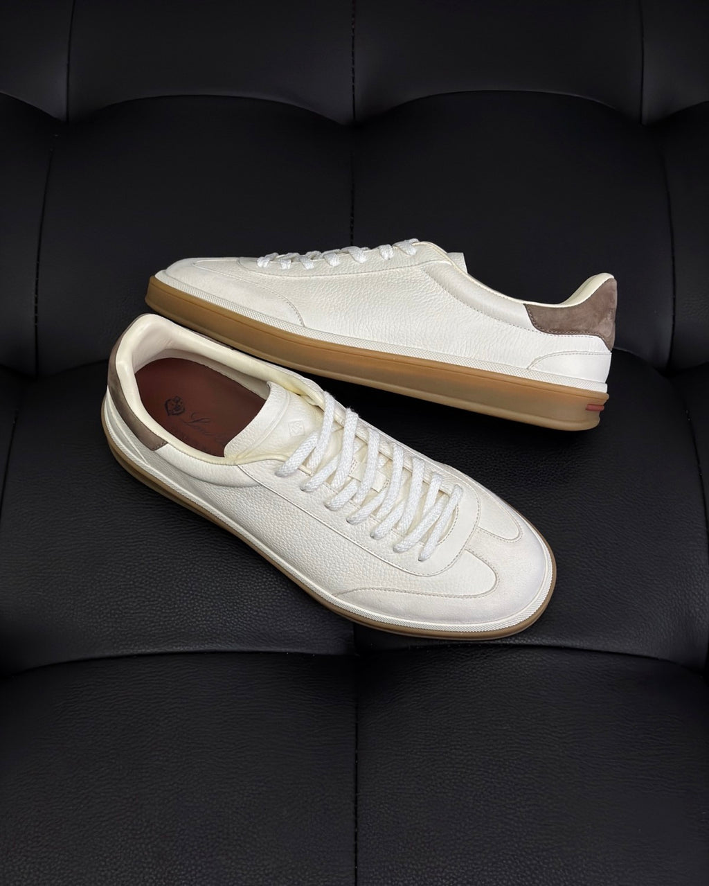 Loro Piana Tennis Walk Men's Solid Color Round Toe Lace-Up Calfskin Low-Top Training Shoes #77437