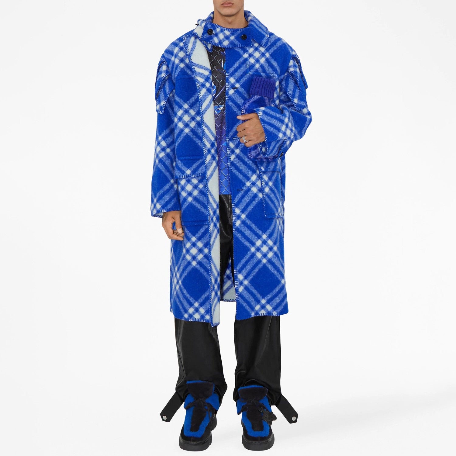 Burberry Men's Autumn and Winter Plaid Wool Blanket Poncho Hooded Single Breasted Pocket Long Sleeve Coat Jacket #72717