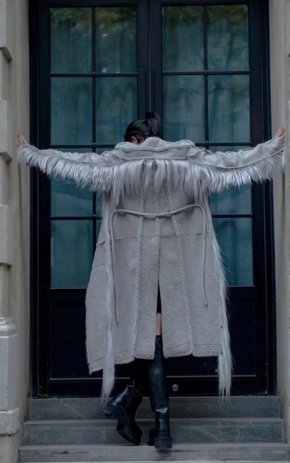 Rick Owens Men's Autumn And Winter Colorblocking Splicing Zipper Long Loose Fur Coat Ngvp #6964