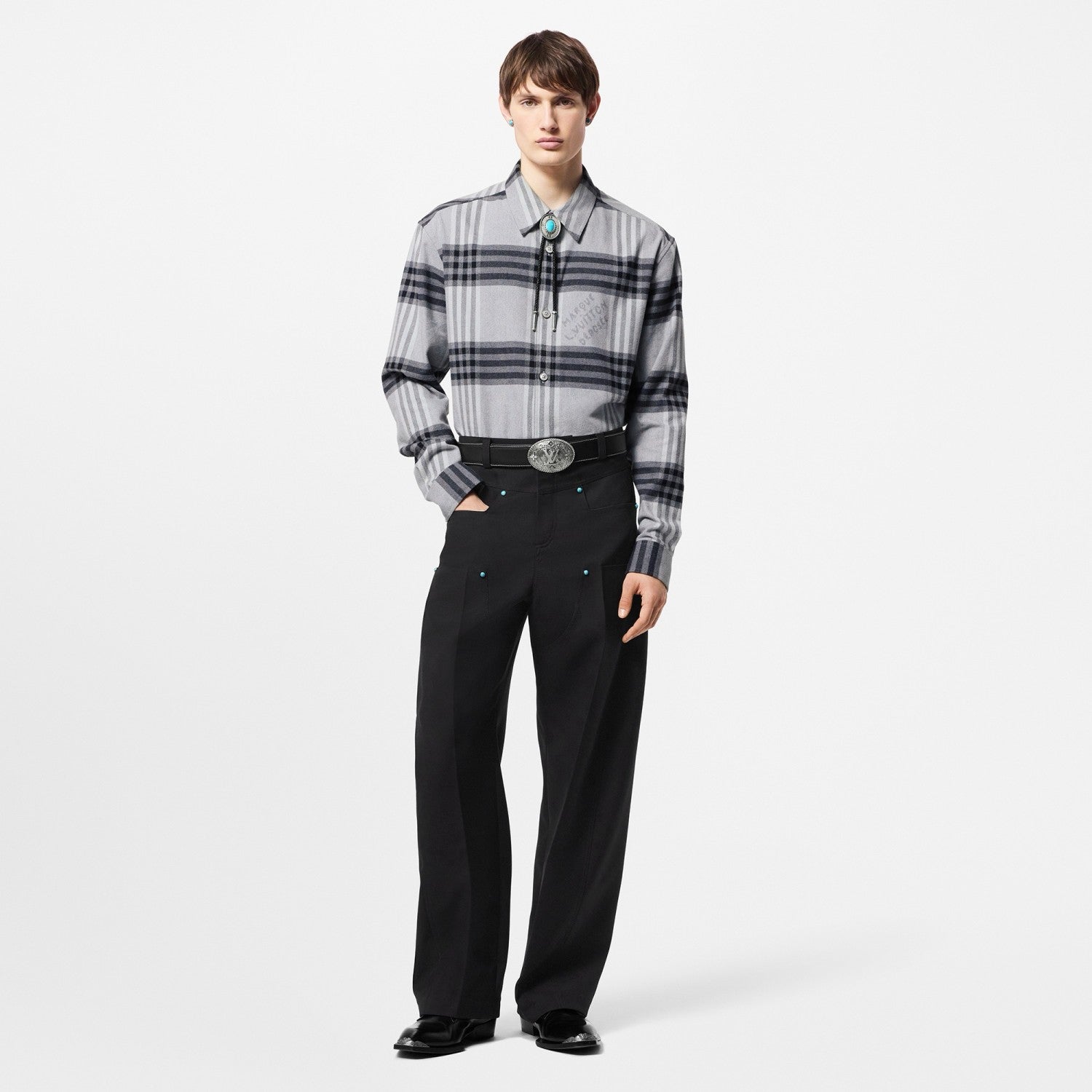 Louis Vuitton Men's Spring And Autumn Black And White Striped Flannel Single Breasted Long Sleeved Shirt #76949