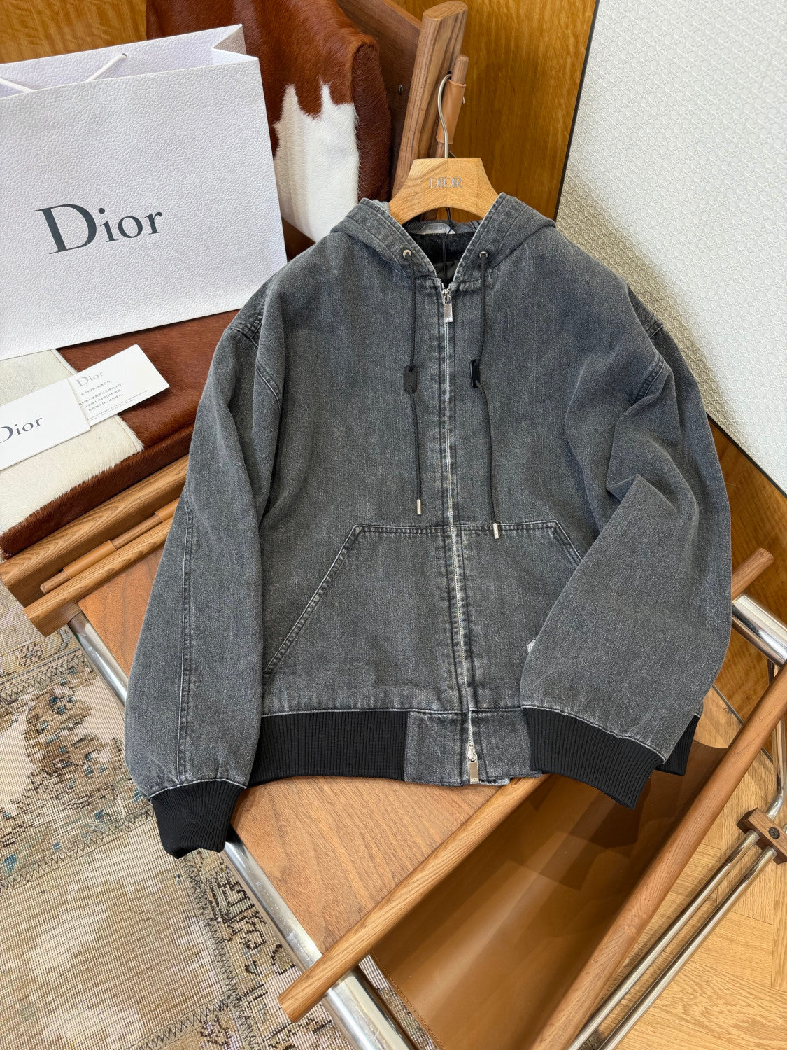 DIOR CD Box Hooded Blouson Jacket Gray Cotton Twill #336938