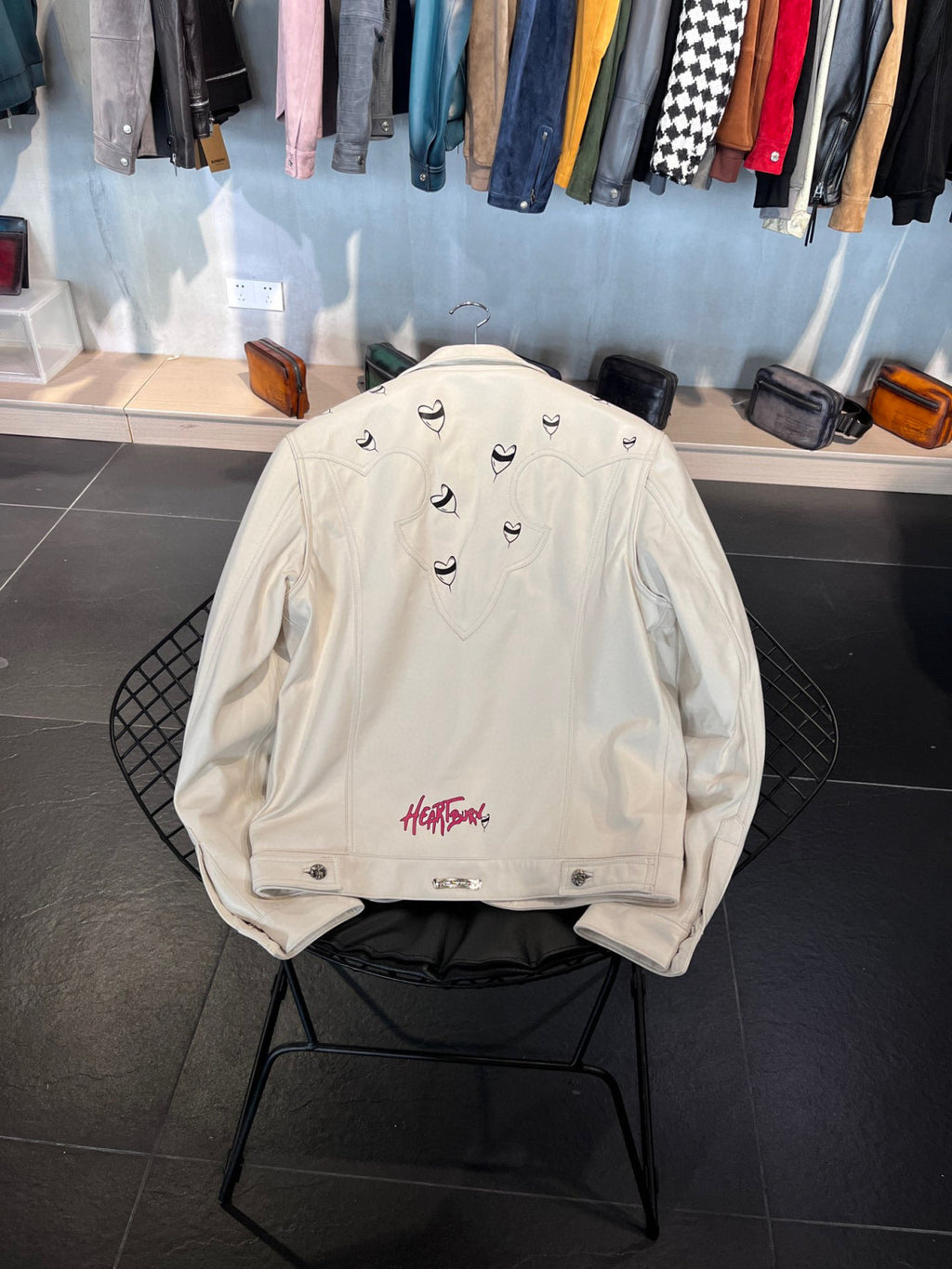 Chrome Hearts Graffiti Leather Jacket With White Zip #96389