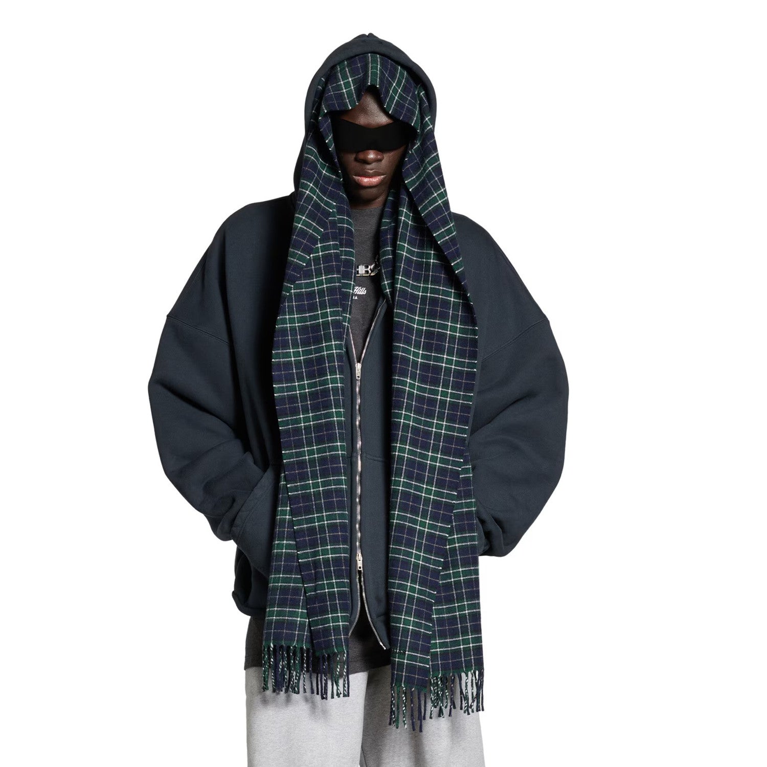 Balenciaga Men's Spring And Autumn UNITY Sports Logo Plaid Scarf Zipper Loose Solid Color Long Sleeve Hoodie Sweatshirt Jacket Ngvp #9481