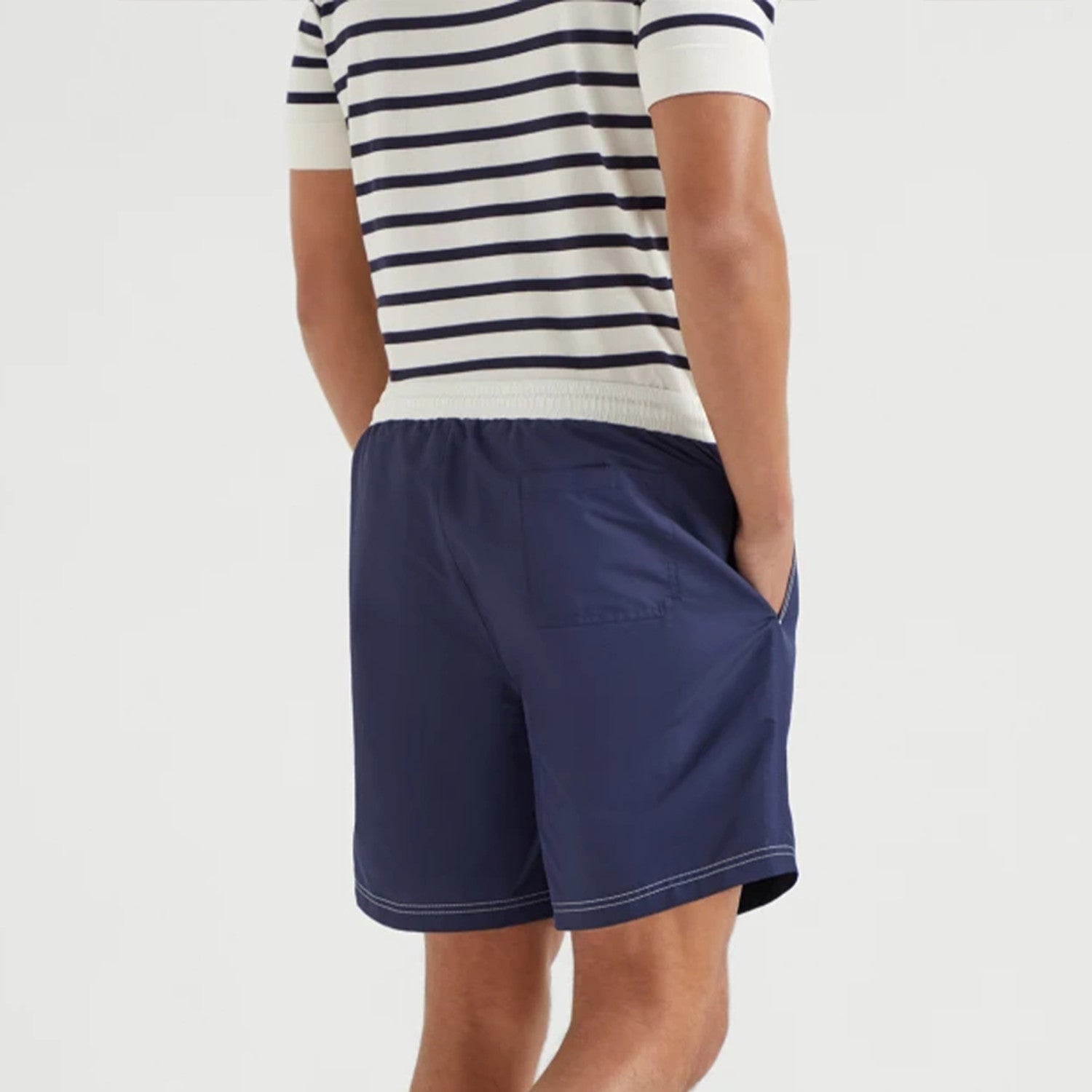 Brunello Cucinelli  Nylon Swim Shorts With Contrast Details And Print Men's Spring Summer Holiday Beach Shorts Colour Block Fashion Casual Pants #77277