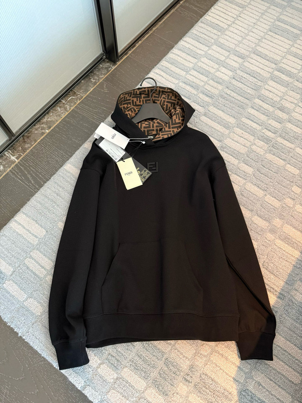 Fendi Men's And Women's Fashion Casual Solid Color Cotton Hooded Embroidered Long Sleeve Sweatshirt #78873