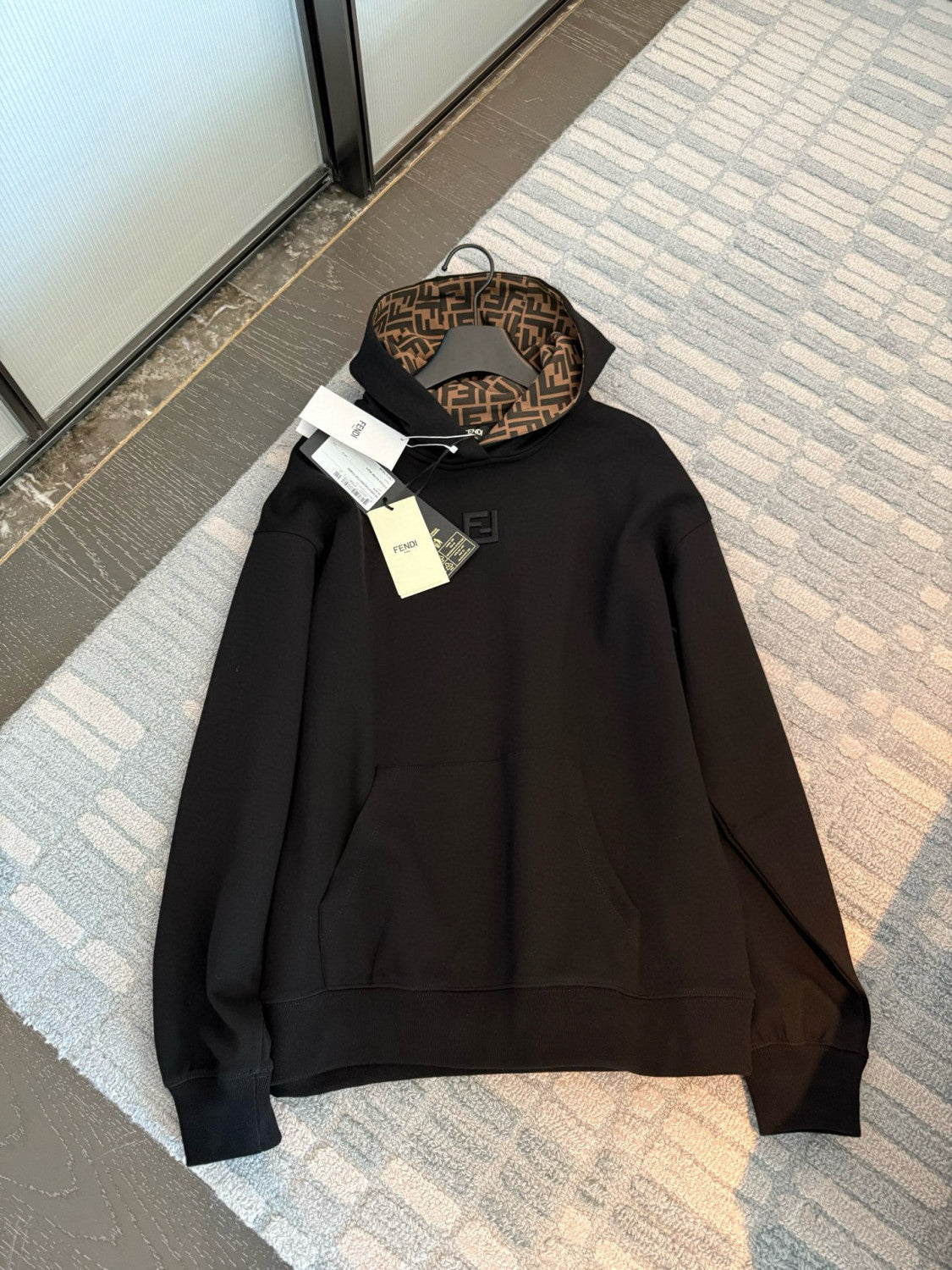 Fendi Men's And Women's Fashion Casual Solid Color Cotton Hooded Embroidered Long Sleeve Sweatshirt #78873
