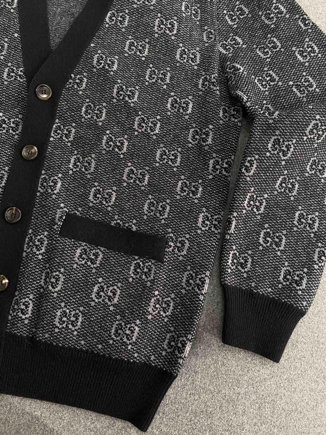 Gucci Men's Spring And Fall Letter Print Single Breasted V-neck Wool Long Sleeved Knit Sweater Jacket #73613
