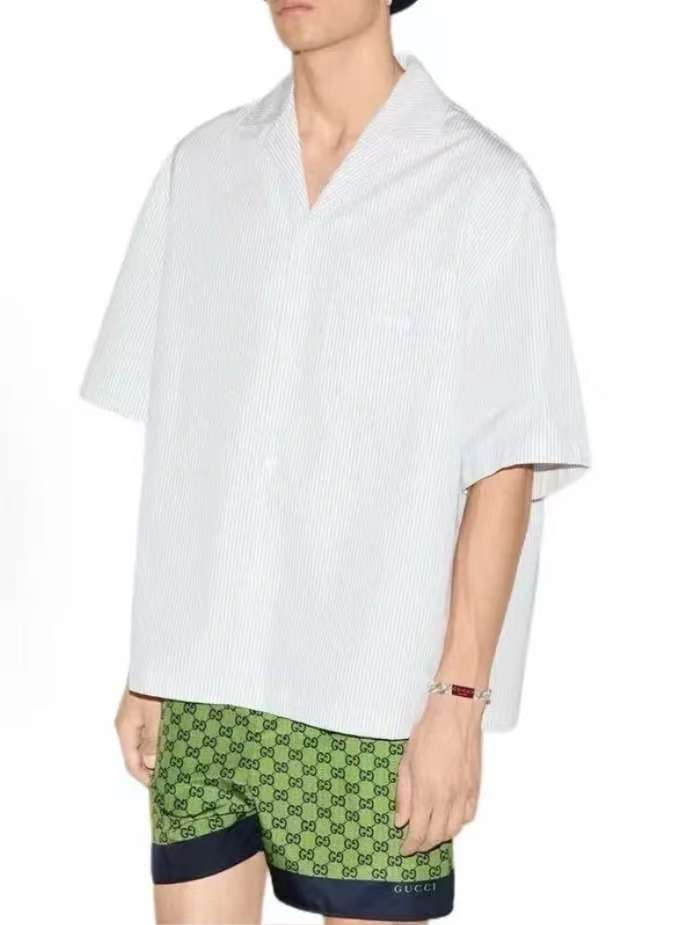 Gucci Men's Summer Logo Full Print Single Breasted Short Sleeve Shirt Stretch Waist Casual Shorts Set Suit #75939
