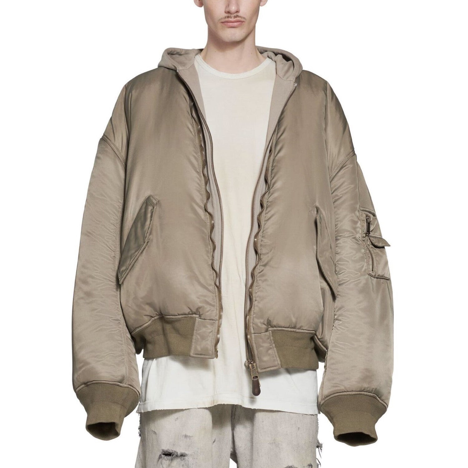 Balenciaga Men's And Women's Fall And Winter Splicing Loose Fit Hooded Zipper Long Sleeve Aviator Jacket #98216