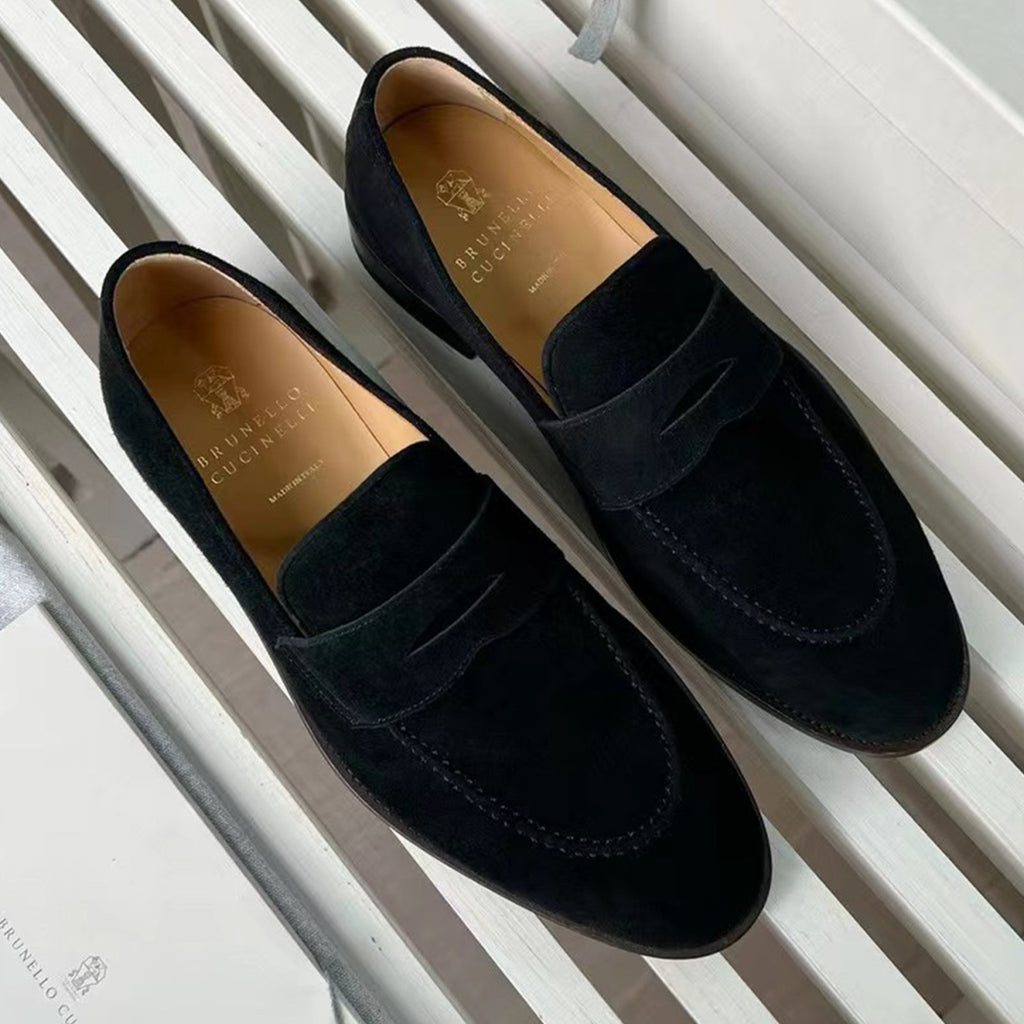 Brunello Cucinelli Men's Fall And Winter Suede Lefebvre Shoes Fashion Trend Business Casual One Foot Stirrup Lefebvre Shoes Temperament Driving Shoes Ngvp #2623