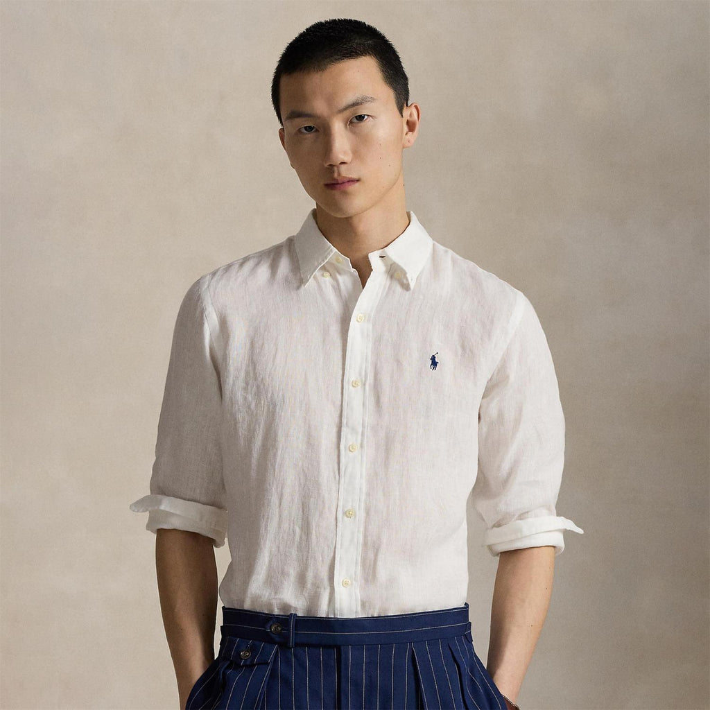 Ralph Lauren Men's Summer Solid Color Linen Fabric Single Breasted Long Sleeved Shirt #77822