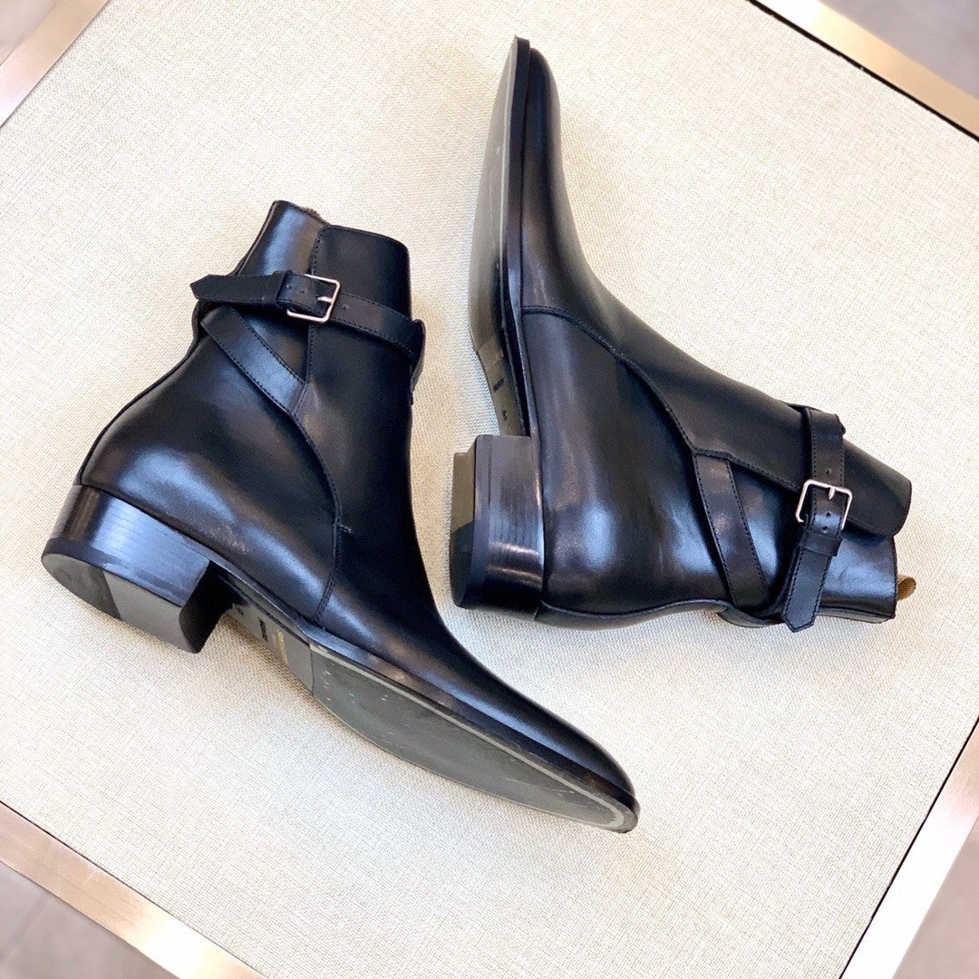 SAINT LAURENT Men's Fall/Winter Casual Round Toe Slip On Leather Low Top Ankle Boots #78867