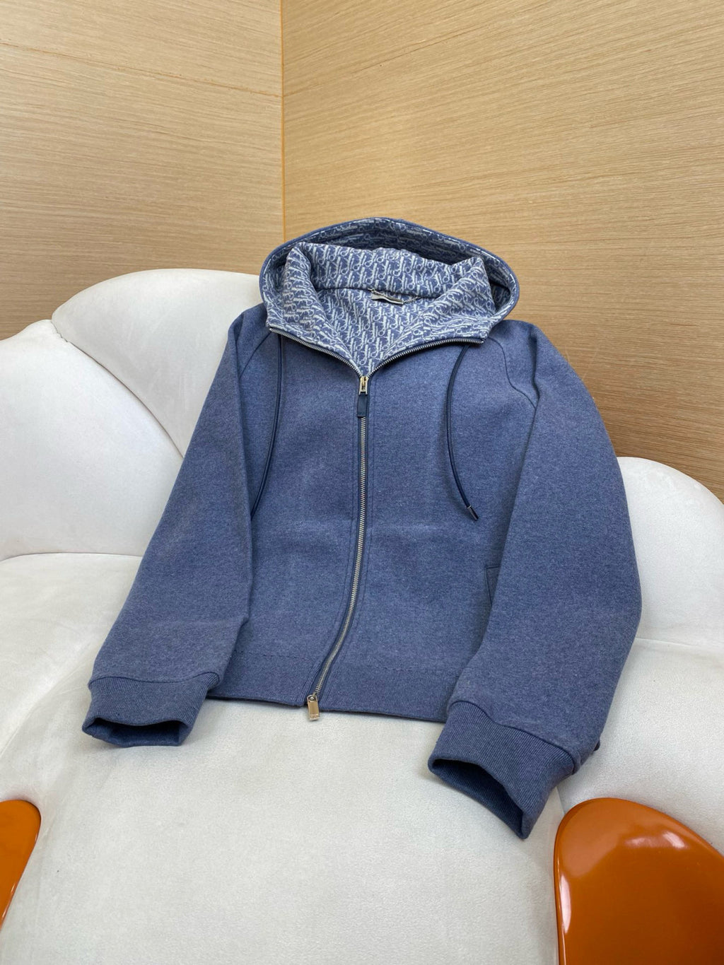 Dior Men's Spring and Autumn Solid Color Jacquard Cashmere Hooded Zipper Long Sleeve Jacket Drawstring Lace-Up Leisure Pants Suit Set #75272