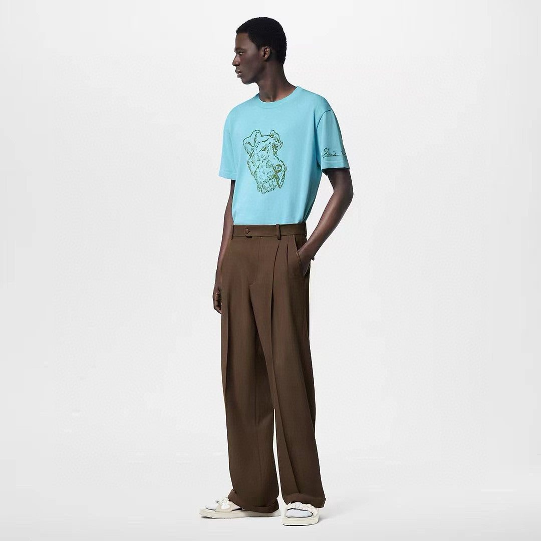 Louis Vuitton Men's Summer Embroidery Pattern Print Round Neck Cotton Short Sleeve T-Shirt #99343