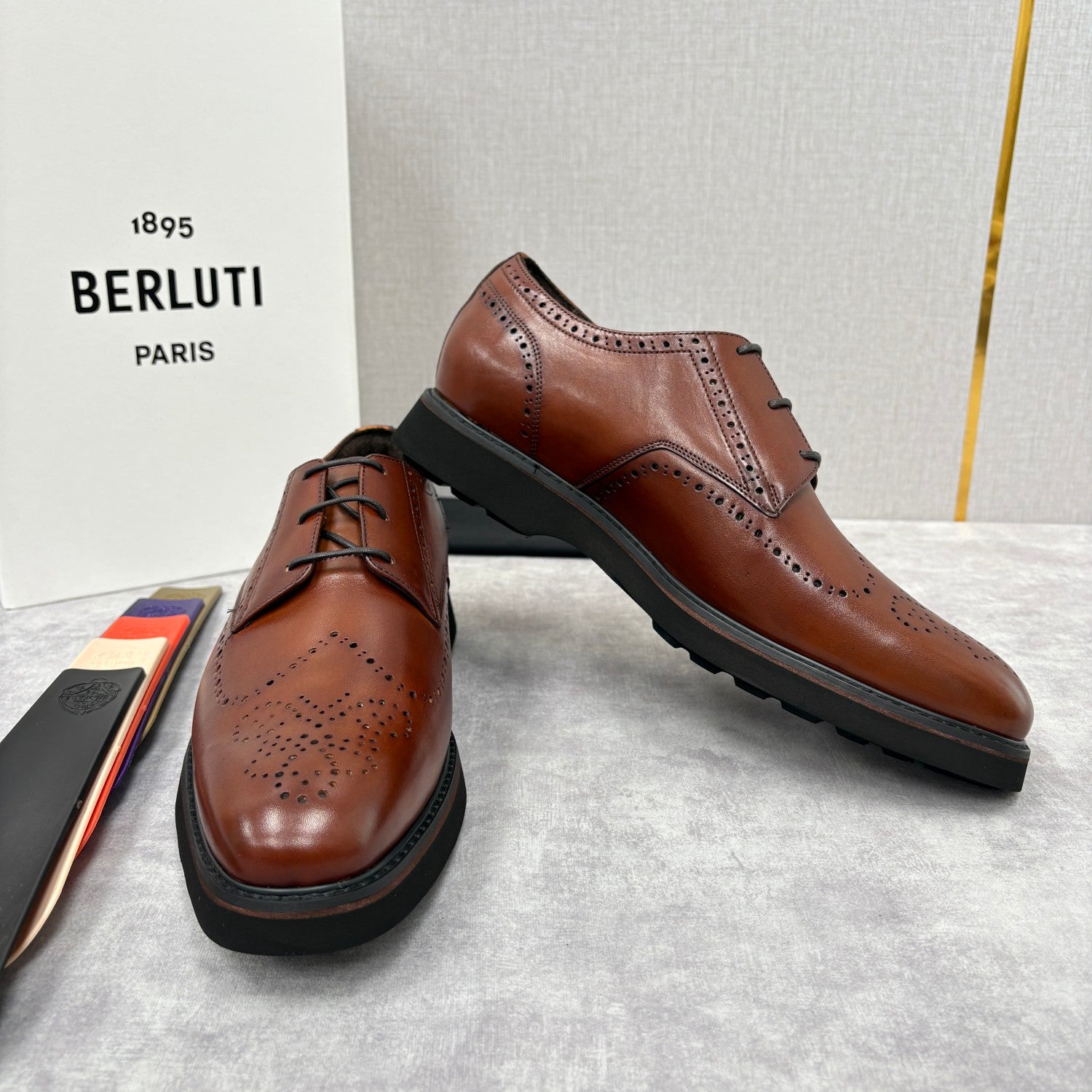 Berluti Alessio Natural Men's Spring/Fall Fashion Classic Leather Brogue Oxford Shoes with Thick Rubber Sole Calfskin Derby Shoes #78573