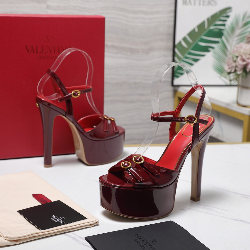 Valentino Round Toe Patent Leather High Heel Sandals 15.5CM #379994