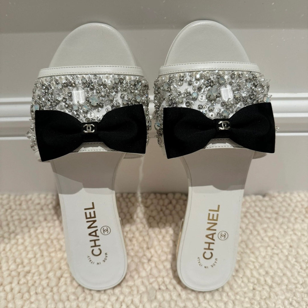 Chanel Women's Spring/Summer Fashion Casual Toe Exposed Flat Heeled Bow Logo Diamond Mary Jane Shoes #78229