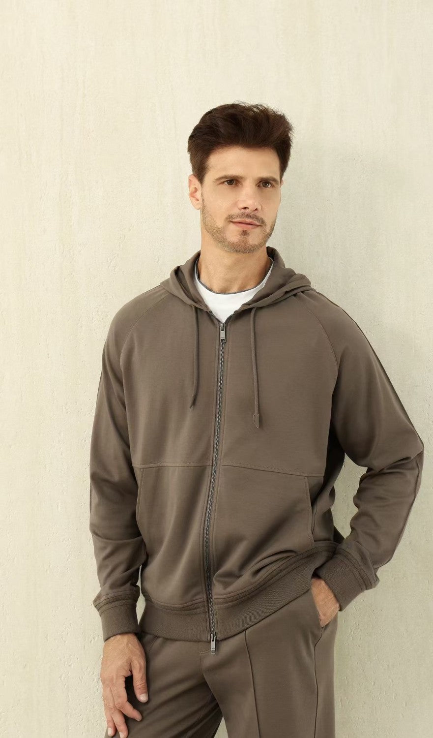Ermenegildo Zegna Men's Spring/Fall Zipper Drawstring Hoodie Sweatshirt & Solid-Color Casual Pants Suit Set Ngvp #2352