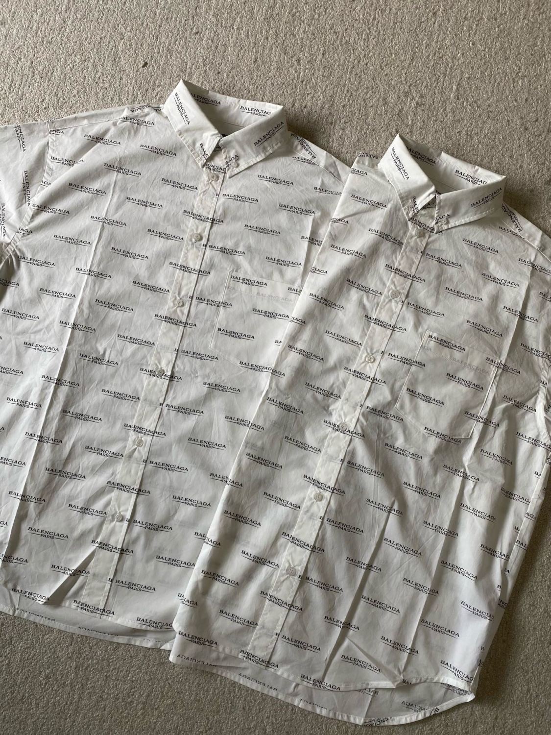 Balenciaga Men's Summer Solid Color Letter Print Single Breasted Short Sleeve Shirt #76361