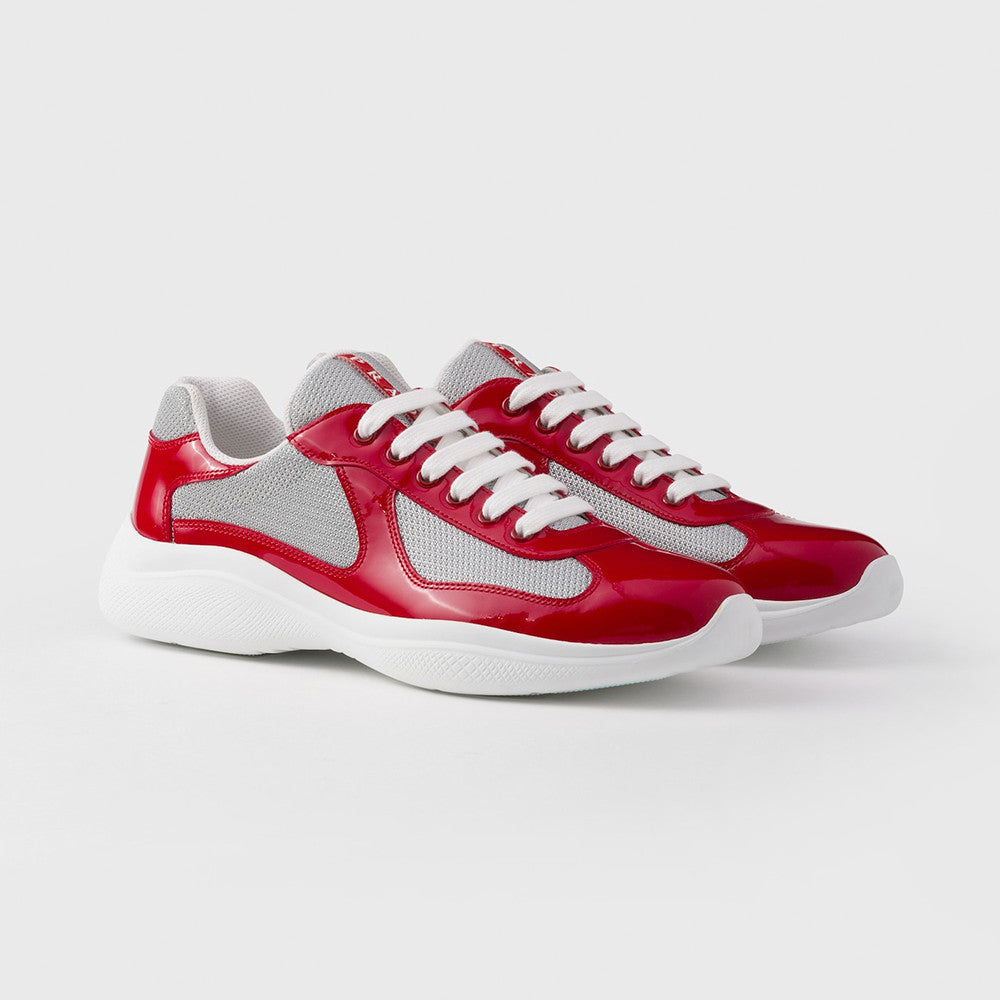 PRADA Black silver Patent Leather And Technical Fabric Prada America s Cup Sneakers #334570