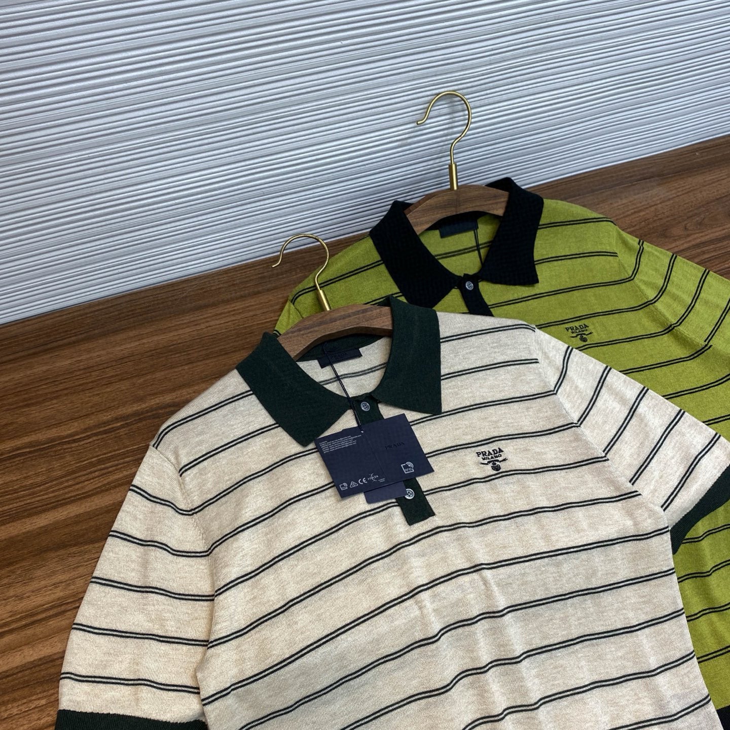 Prada Men's Summer Striped Logo Solid Color Knit Pullover Short Sleeve Polo Shirt #81199