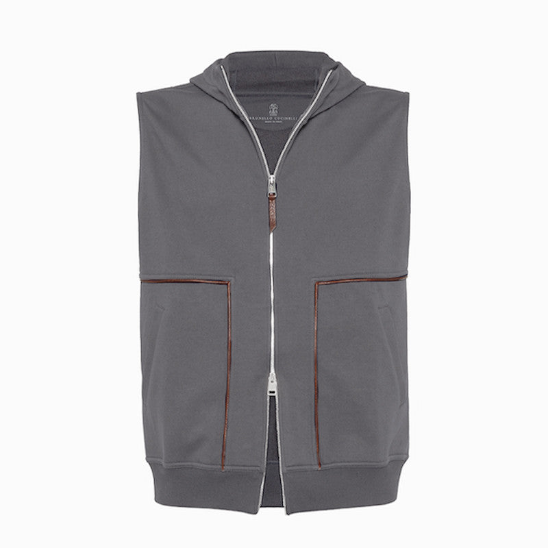Brunello Cucinelli Men's Hooded Two-Way Zipper Spring & Autumn Solid Color Cotton Sleeveless Waistcoat Vest Ngvp #1765