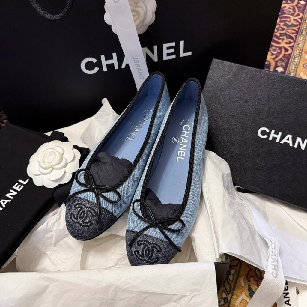 Chanel Women's Spring/Summer Solid Color Striped Printed Denim Ballet Flats Shoes #77258