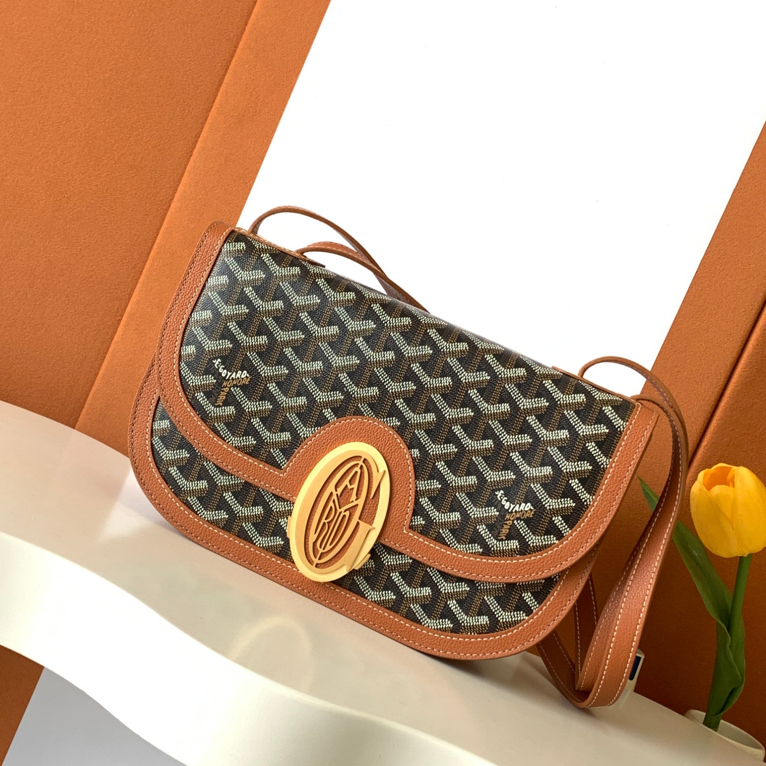 GOYARD Men's and Women's Old Flower Full Print Adjustable Shoulder Strap Canvas Patchwork Leather Flap Messenger Bag Shoulder Crossbody Bags #75318