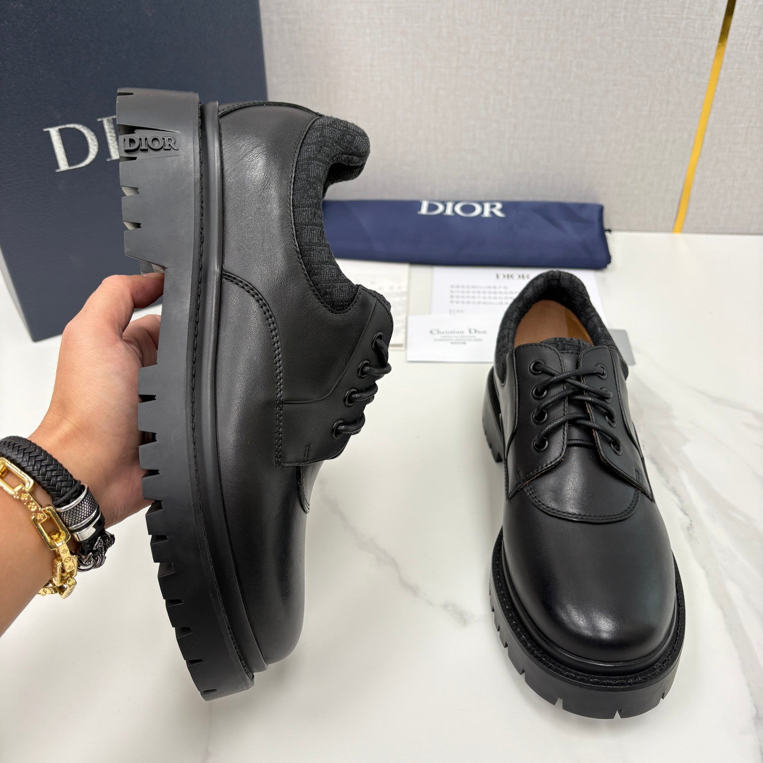 DIOR Dior Explorer III Derby Shoe Black Smooth Calfskin and Black Dior Oblique Jacquard #336111