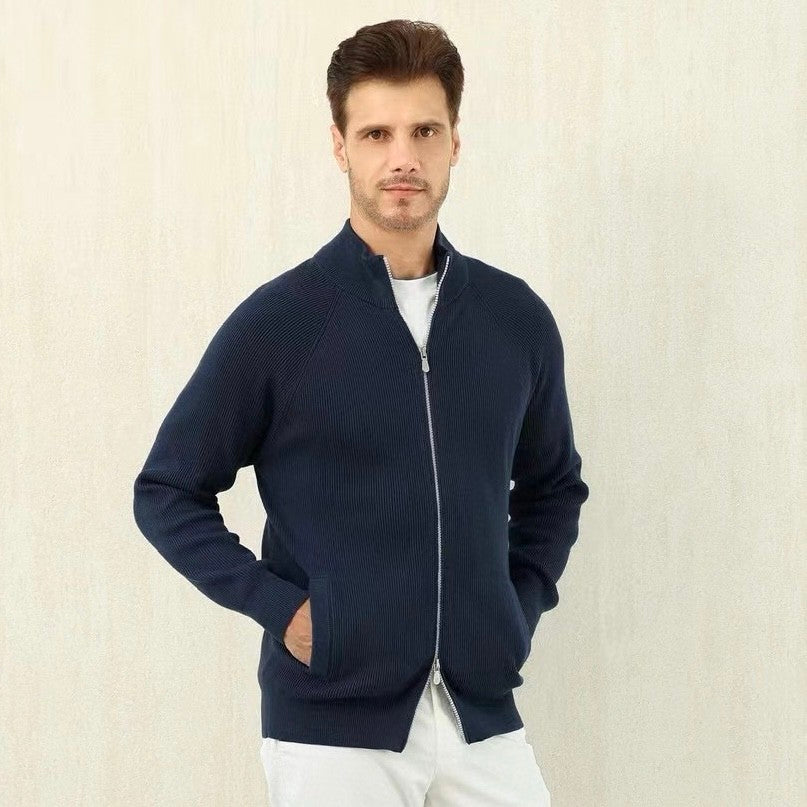 Brunello Cucinelli Men's Fall/Winter Fashion Casual Solid Color High Neck Double Zip Knit Cardigan #79221