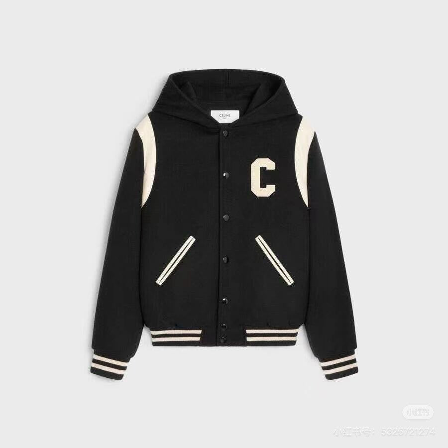 Celine Men's Spring And Autumn Colour Blocking Casual Single-breasted Jacket Logo Wool Blend Hooded Baseball Coat Jacket #71844