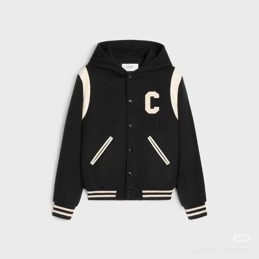 Celine Men's Spring And Autumn Colour Blocking Casual Single-breasted Jacket Logo Wool Blend Hooded Baseball Coat Jacket #71844