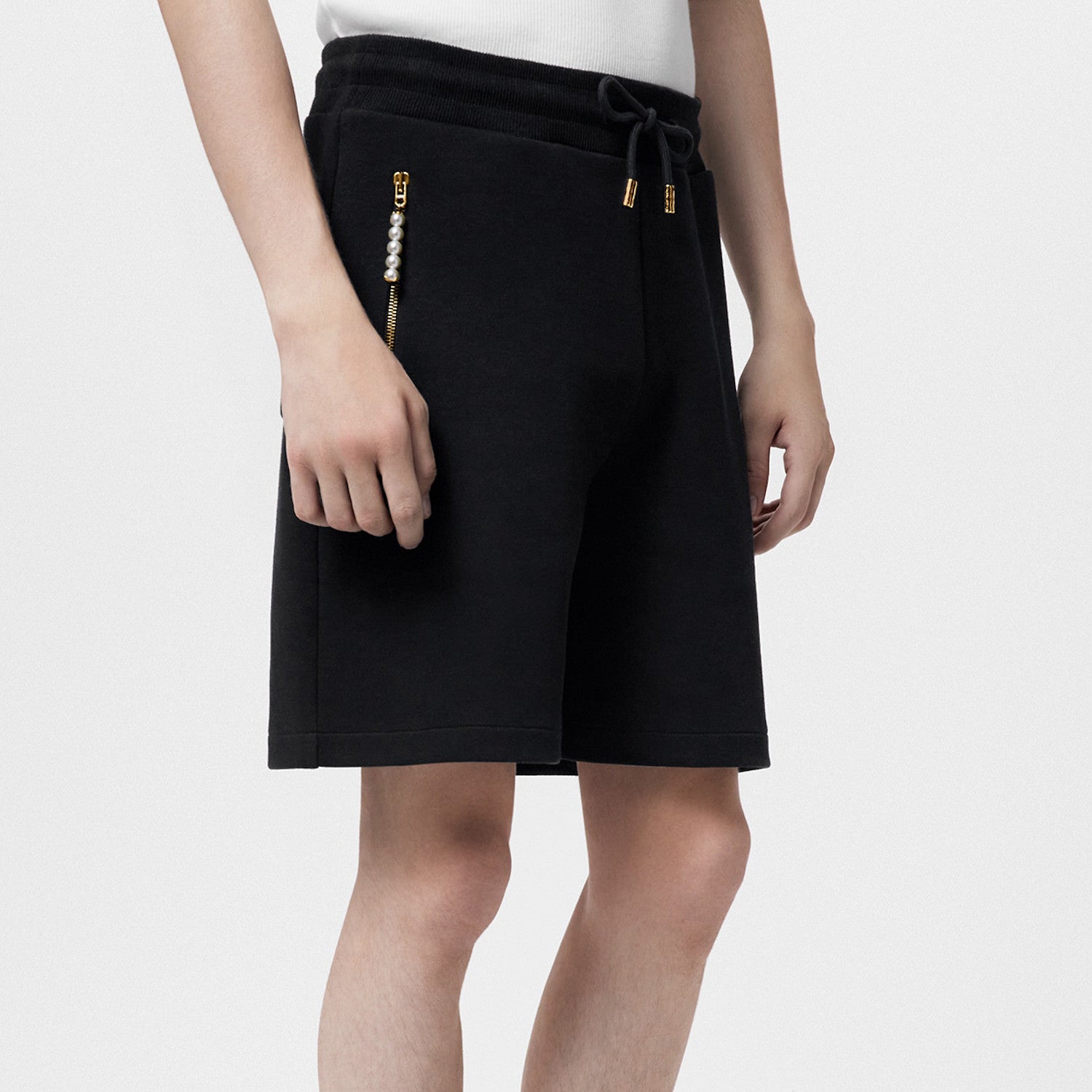 Louis Vuitton Men's Summer Black Embroidered Knit Fabric Casual Lace-Up Shorts Pants #98794
