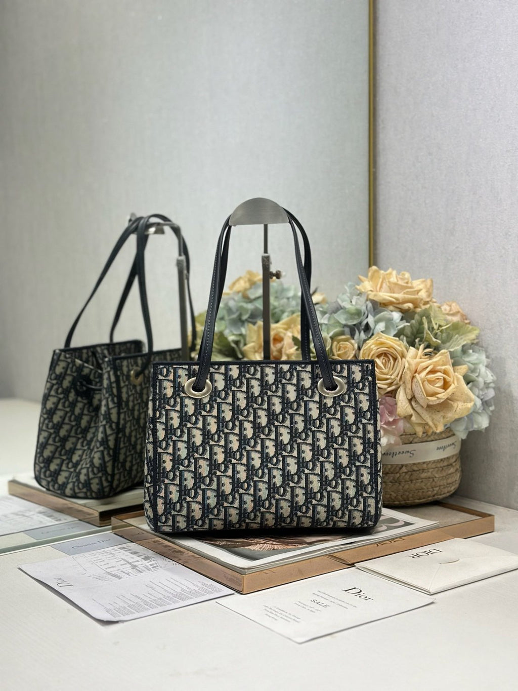 DIOR Small Dior Promenade Shopping Bag Blue Dior Oblique Jacquard #376636