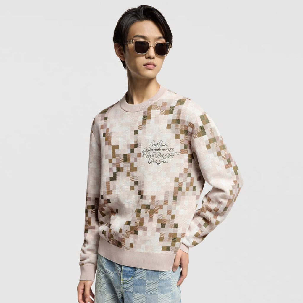 Louis Vuitton Men's Spring and Autumn Plaid Printed Round Neck Pullover Long Sleeve Knitted Sweatshirt #75129