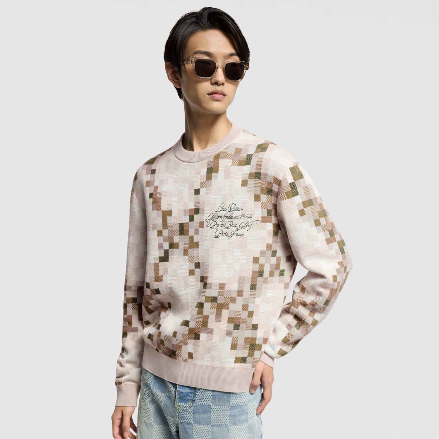 Louis Vuitton Men's Spring and Autumn Plaid Printed Round Neck Pullover Long Sleeve Knitted Sweatshirt #75129