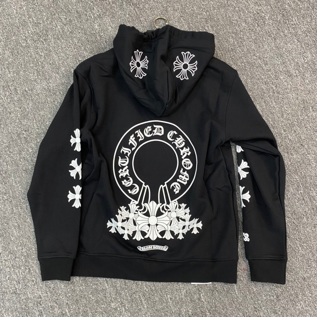 Chrome Hearts Men's Spring and Autumn Black Logo Printed Long Sleeve Hooded Sweatshirt Pullover #72484