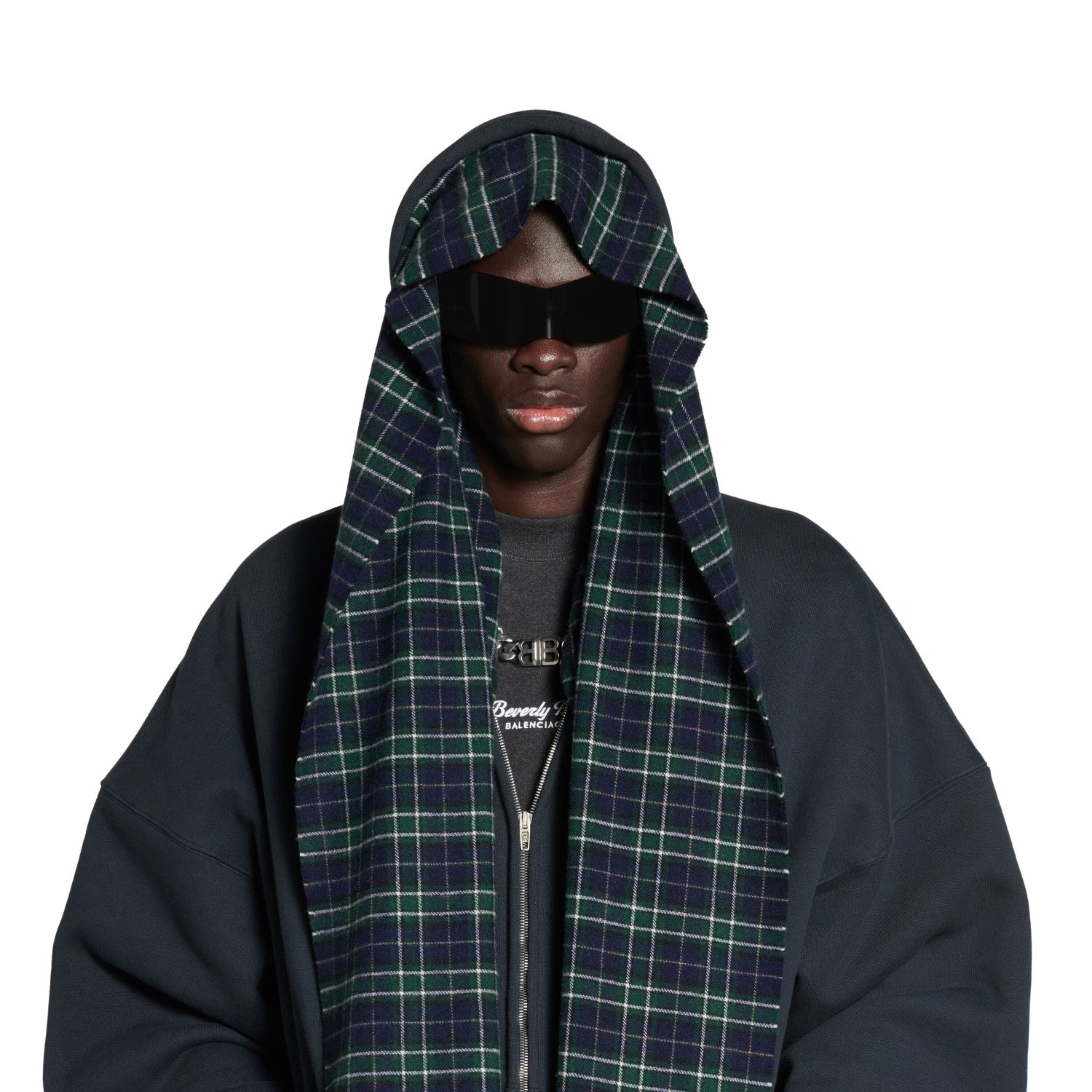 Balenciaga Men's Spring And Autumn UNITY Sports Logo Plaid Scarf Zipper Loose Solid Color Long Sleeve Hoodie Sweatshirt Jacket Ngvp #9481